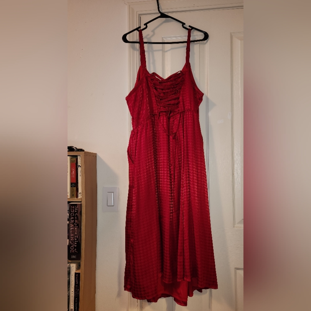 Torrid Houndstooth Elegant Corset Red Sleeveless Dress w/ Pockets Size 3 - Picture 4 of 9